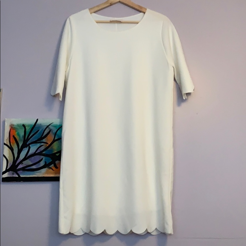 Winter White Dress with scalloped detail!